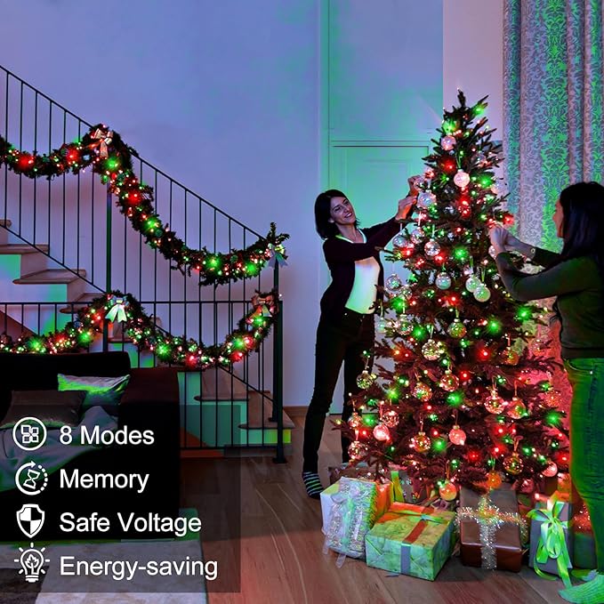 66FT 200 LED Christmas Lights Outdoor, Plug in Christmas String Lights Indoor, Waterproof & 8 Modes & Timer Function, Connectable Fairy Twinkle Light for Home Patio Tree Decor, Red Green