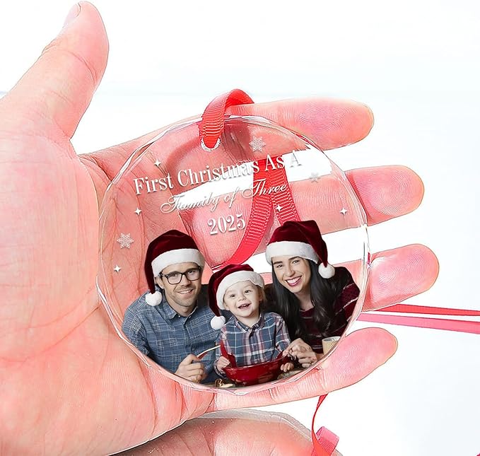 Personalized Crystal Christmas Ornaments with Photo, Custom Christmas Photo Tree Glass Ornaments, Elegant Crystal Keepsake for Family, Couples, Weddings & Christmas 2025 Gifts (#PGO06)