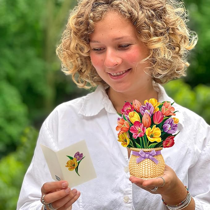 Freshcut Paper Pop-Up Greeting Cards, 6x6 Inch Mini Paper Flower Bouquets, 12 Count Assortment, Multicolor Floral Occasion Cards, Blank Inside, Pop-Up Feature