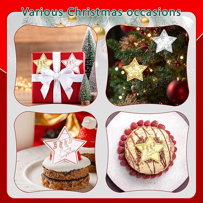 36 Pcs Christmas Cupcake Toppers Acrylic Mirror Star Cupcake Toppers Little Star Cake Decorations for New year Christmas Party Supplies