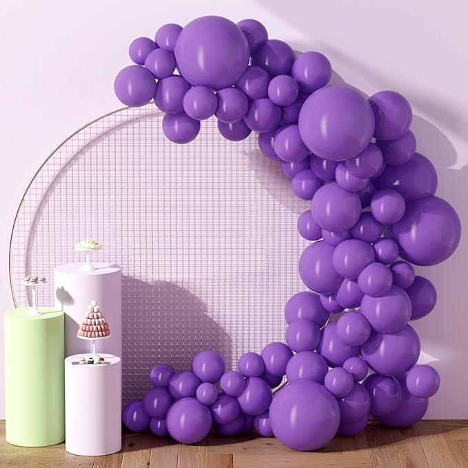 130PCS Purple Balloons, Latex Balloons Different Sizes 18/12/10/5 Inch, Helium Balloons with Ribbon, Party Balloon Set for Birthday Wedding Graduation Anniversary Baby Shower Decorations.