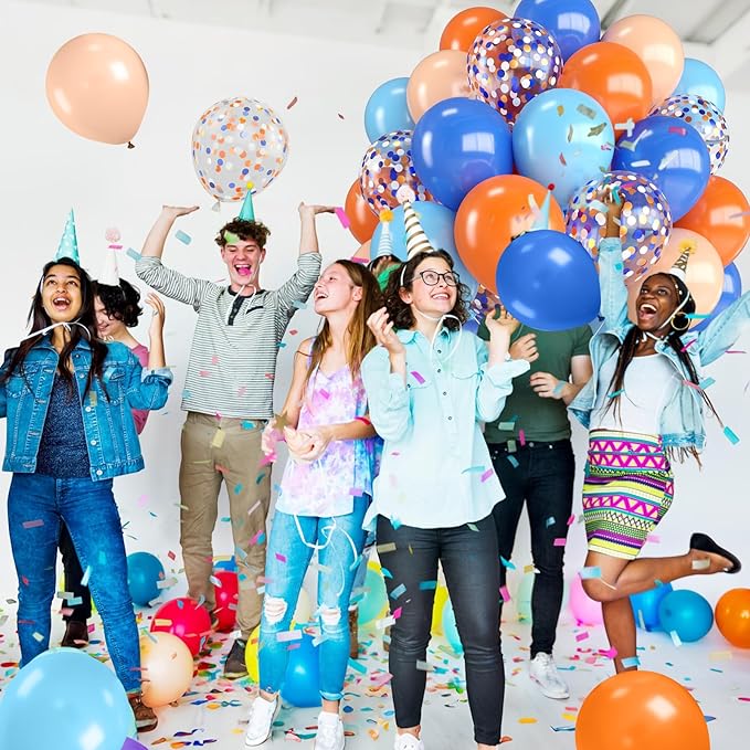 Orange and Blue Balloons,12 Inch Blue and Orange Balloons with Confetti Balloon,for Birthday Baby Shower Engagement Party Decorations