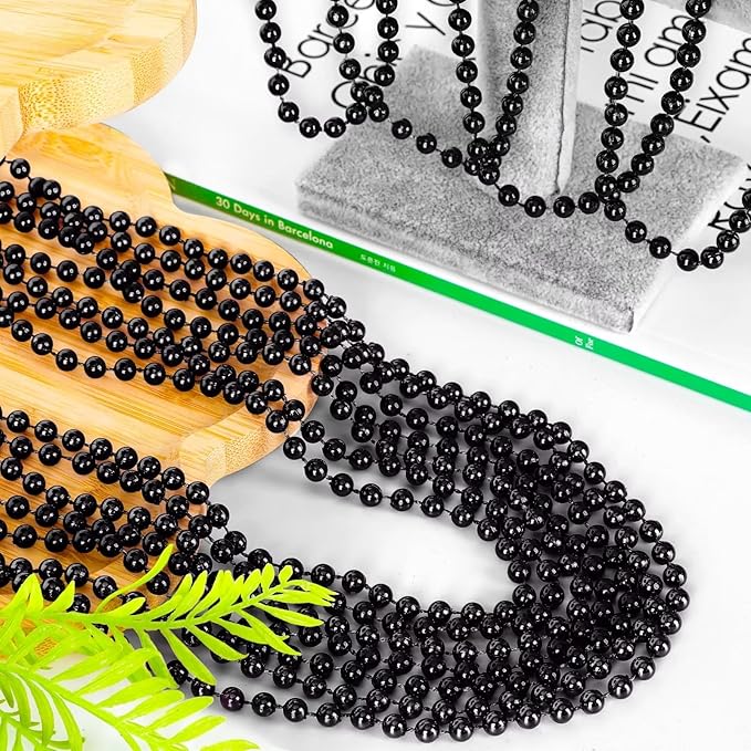 Bead Necklace, 12PCS Halloween Black Bead Necklaces Stuff Accessories, 33" Mardi Gras Beads Necklace Costume, Festival Parade Throw Accessory Sets for Halloween Party Events Supplies Decor