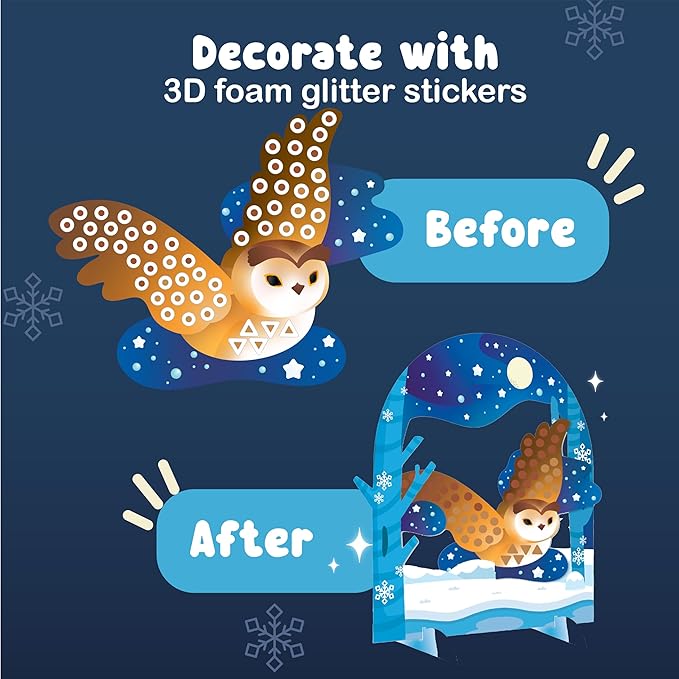 BINCA Foam Sticker Mosaic Art Activity, 750+ 3D Glitter Foam Stickers, 5 Winter Animals with Display Arch, Christmas Stocking Stuffers, DIY Mess-Free Activities, Gifts for Boys & Girls Ages 5,6,7,8