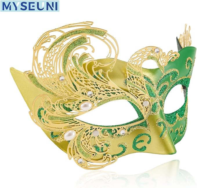 2025 New Green Masquerade Mask for Women-Butterfly Mardi Gras Mask - Peacock Metal Filigree Lady Masquerade Venetian Masks-Perfect for Halloween Parties, Costume Party, Carnivals, Wedding