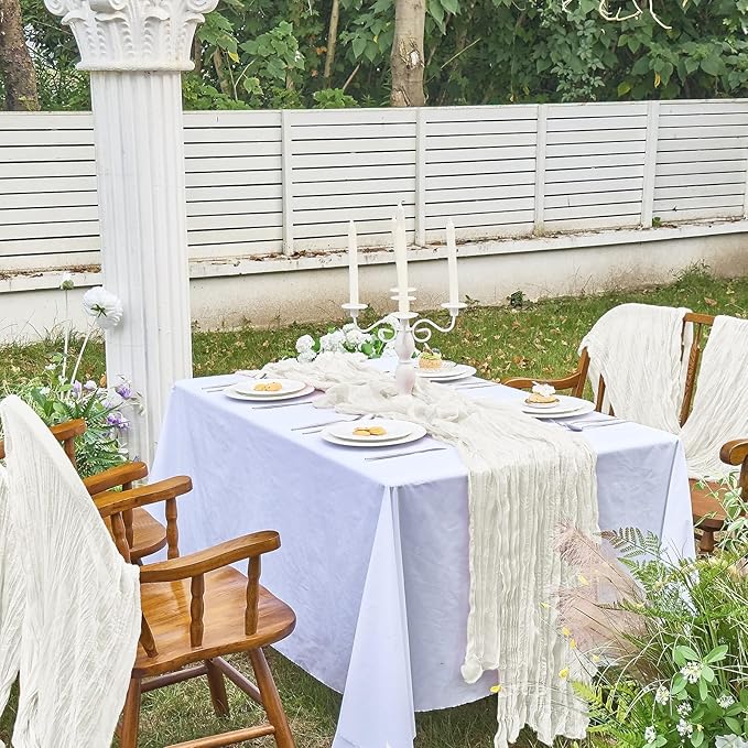 IVAPUPU 6 Pcs Cheesecloth Table Runner - 10ft Ivory White Boho Gauze Cheese Cloth Table Runners for Baby Shower Decoration Wedding Party Summer Garden Farmhouse