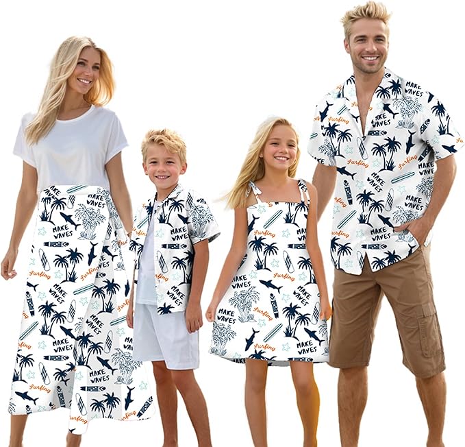 Cromoncent Matching Hawaiian Outfits for Family, Dad and Son Matching Luau Beach Tropical Shirts Mommy Daughter Tropical Sets