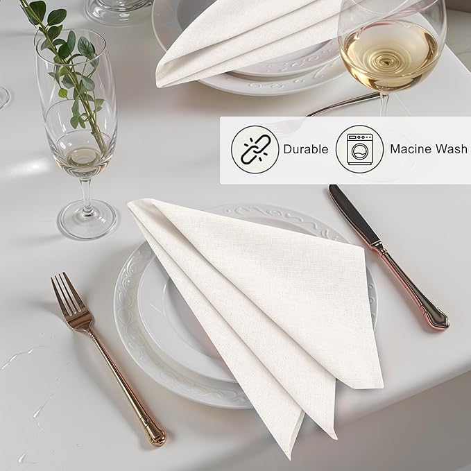 Ruvanti Linen Napkins Set of 6, 18x18 Cloth Napkins, Cotton Linen Blend Napkins Cloth Washable, Soft, Reusable Dinner Napkins for Wedding, Parties, Christmas, Thanksgiving, Everyday Use - Ivory