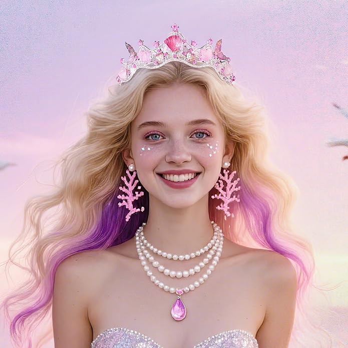 Mermaid Crown Sea Star Headband - Glitter Ocean Princess Headpiece Costume for Birthday Party Headwear Accessories