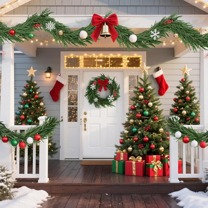 12ft 2Pcs*6ft Artificial Norfolk Pine Garland,Christmas Garland Greenery Garland for Mantle, Fireplace, Table, Wall, Window, Bedroom, Indoor Outdoor Holiday Winter Christmas Decorations (2, 6FT)