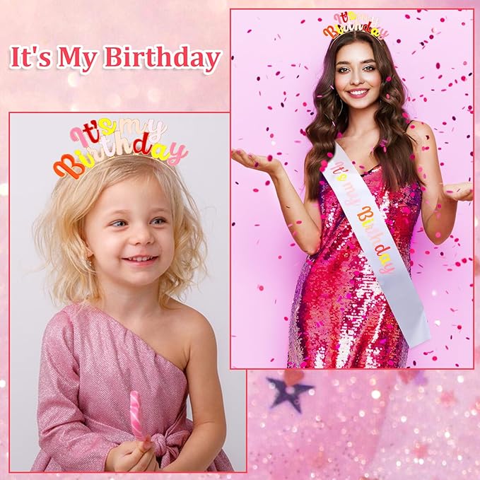 Birthday Girl Tiara Headband Set, Colorful Birthday Girl Sash, Women Party Decorations, Adjustable Metal Alloy, Photo Props Gifts