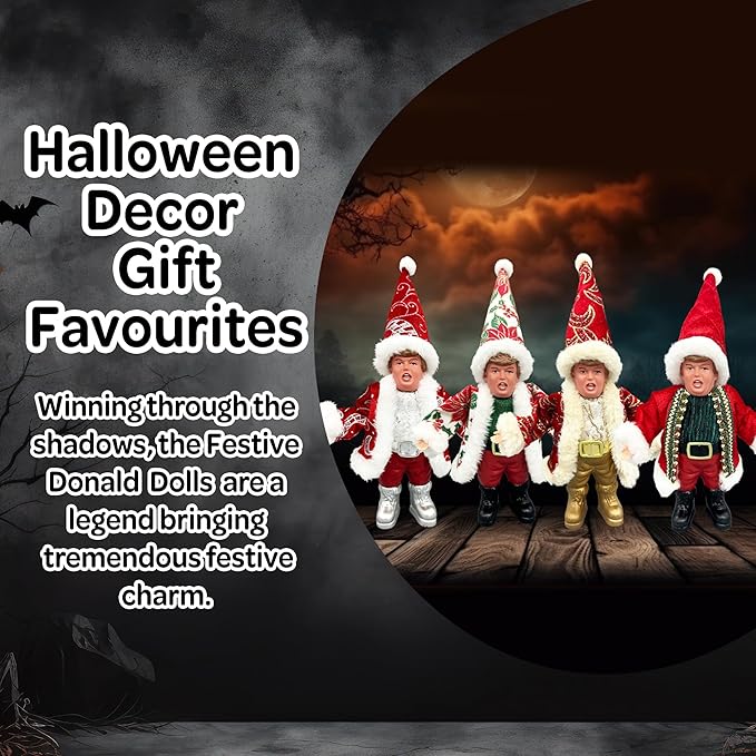 Mini Stand Glitzy Donald Trmp Santa Ornament 18cm (4pk) - Christmas Decoration, Donald Christmas Ornaments Plush for Christmas Party Holiday Home Garden Decor (RED)