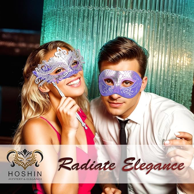 Hoshin Masquerade Mask for Couple, Mardi Gras Deecorations Venetian Masks with Stick for Womens