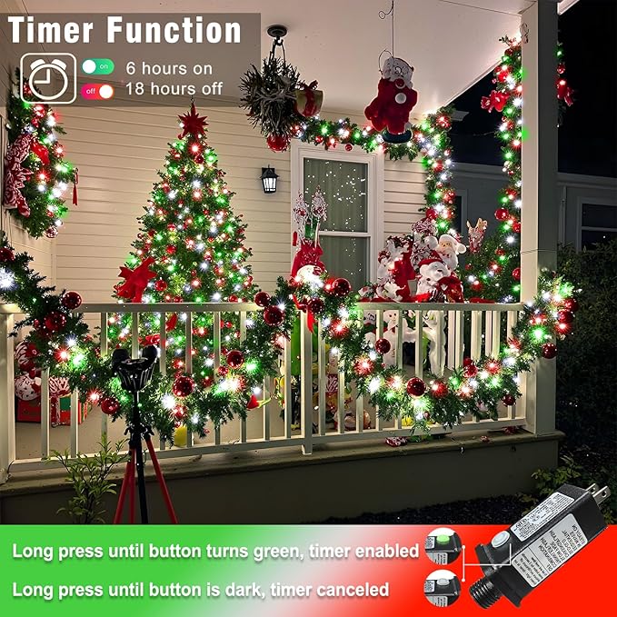 100FT 300 LED Christmas Lights Outdoor, Plug in Christmas String Lights Indoor, Waterproof & 8 Modes & Timer Function, Connectable Fairy Twinkle Light for Bedroom Patio Xmas Decor, Red White Green
