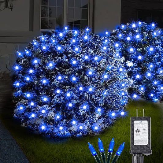 Blue Christmas Net Lights Outdoor 5ft x 6ft Connectable, 120Led 8 Modes Waterproof Black Wire 29V Plug in Mesh Net Christmas Lights for Garden, Yard, Bushes, Trunk, Xmas Tree Decor (Blue)