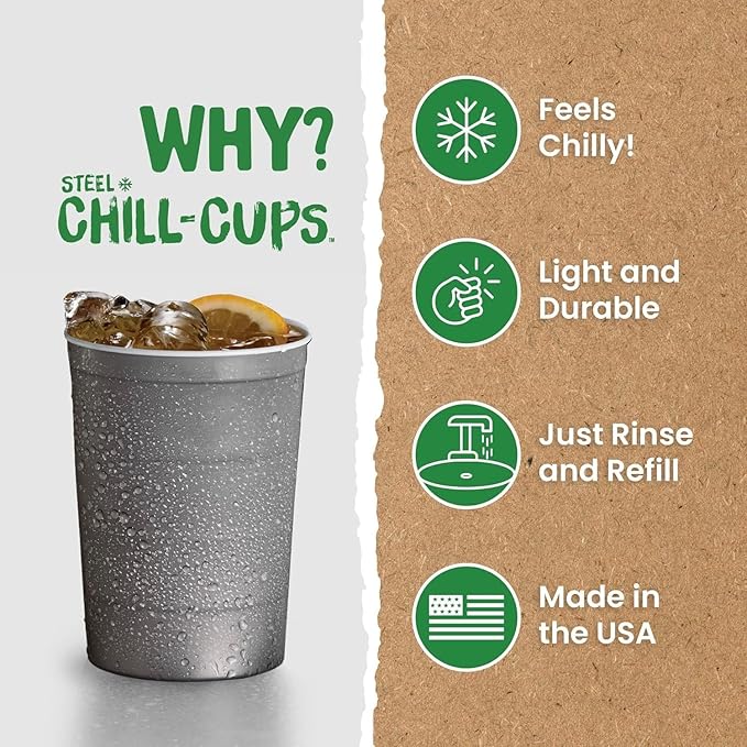 16 oz. Party Cups, Perfect for Cold Drinks, Sturdy & Durable, Disposable and 100% Recyclable, Made in USA, Gray, 180 Count