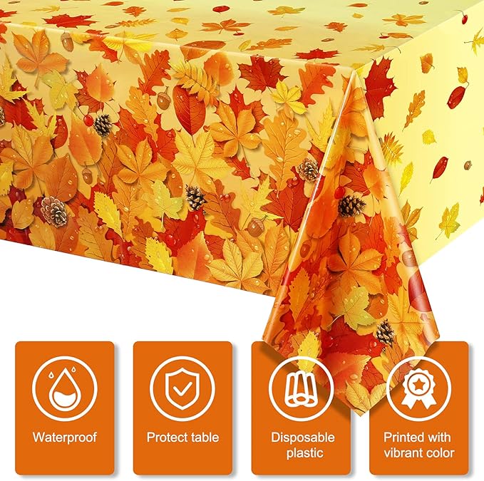 Fall Maple Leaves Tablecloth Thanksgiving Fall Party Table Cover Autumn Maple Leaves Table Cover Fall Plastic Table Decoration for Harvest Festival Party Dinner Home Table Supplies Decor (6 Pieces)