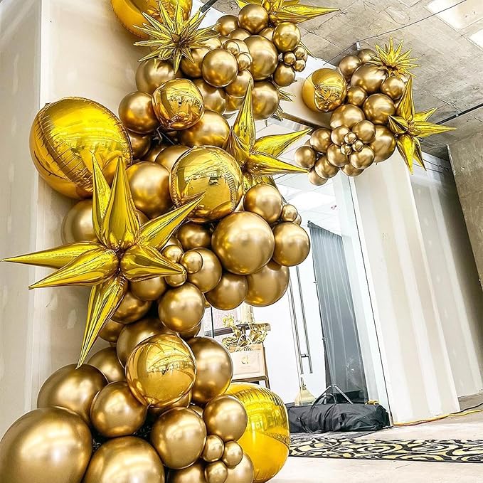 Gold Balloons Different Sizes, 113PCS Metallic Gold Balloon Garland Arch Kit 18/12/10/5 Inch Chrome Gold Helium Party Balloons Gold Metallic Latex Balloons for Birthday Baby Shower Wedding Decorations