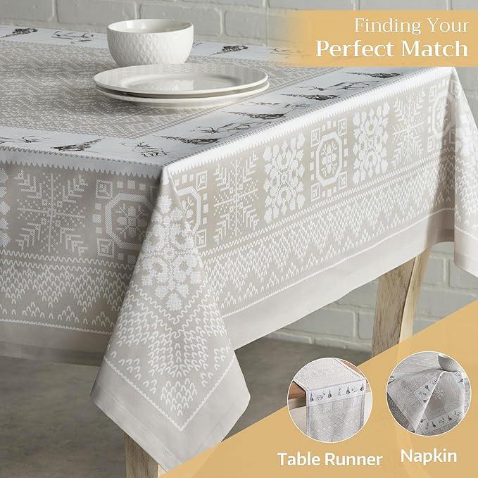 Maison d' Hermine Table Cloth Rectangle Table 100% Cotton 60 x 108 Inches Fall Tablecloth Reusable Everyday Use for Thanksgiving Christmas Decorations Dining Farmhouse Party (Cozy Christmas)