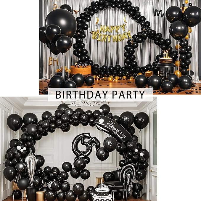 Black Balloons 145 pcs Black balloon Arch Kit Different Sizes of 18 12 10 5 Inch Balloon Garland Arch Kit, Latex Balloons for Birthday Party Decorations Graduation Wedding Decor