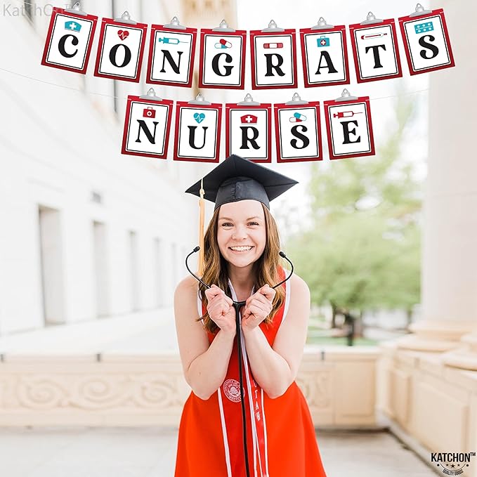 KatchOn, Congrats Nurse Garland - Large 10 Feet | Congrats Banner, Grad Party Decor | Graduation decorations 2025 Nurse Graduation Party Decorations | nurse graduation decorations