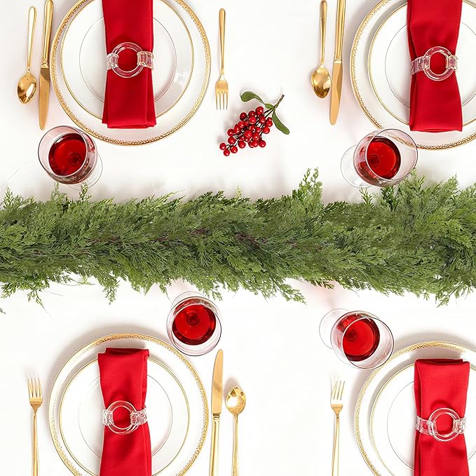 6FT Real Touch Cedar Garland, Christmas Artificial Cedar Garland, Artificial Cypress Leaf Vine Wreath for Mantle/Table/Stairs/Outdoor Indoor Christmas Decorations (2PCS)