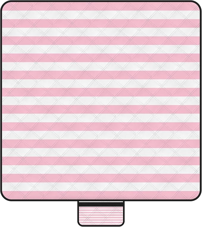 Waterproof Picnic Blankets,79''x79'' Extra Large Foldable Sandproof Beach Blanket,Portable 3-Layer Polyester Outdoor Picnic Blanket for Grass Lawn,Beach,Family Camping,Park,Travel-Pink Stripe