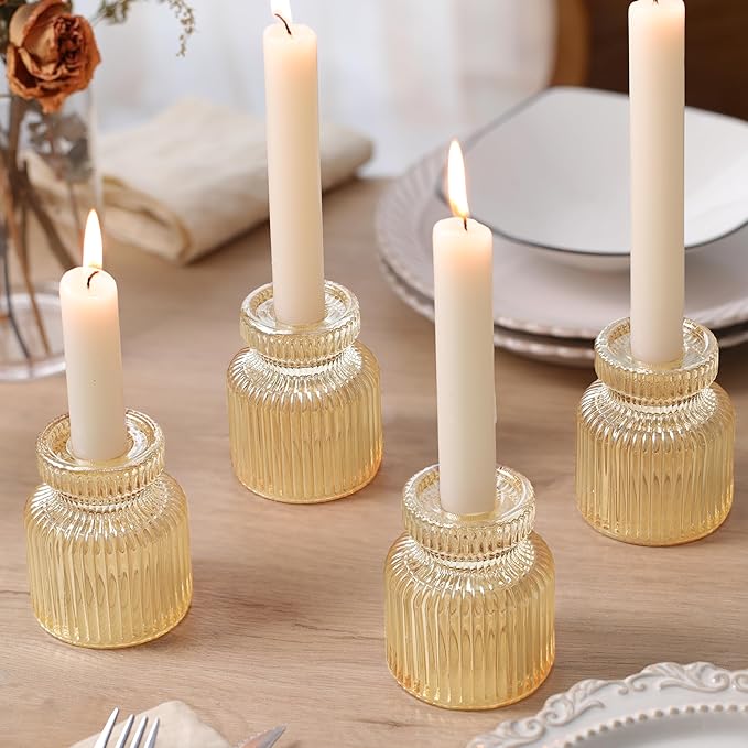 DARJEN 12 Pcs Glass Candlestick Holders- Gold Taper Candlestick Holders Tealight Votive Candle Holders for Table Centerpieces, Wedding, Dinner Party, Home Decor