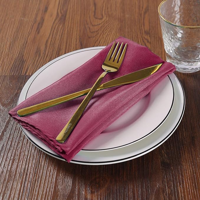 Cloth Napkins 20x20 inch Washable Polyester Dinner Napkins Soft Table Napkins for Wedding Party Dining Banquet(Burgundy,12PCS)