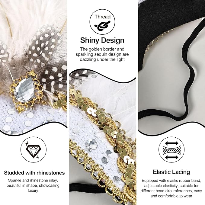 Women's Carnival Feather Headpieces Sequin Headdress for Wedding Masquerade Party Cosplay Feather Headbands
