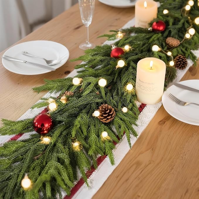 Real Touch Christmas Norfolk Pine Garland - 5ft Artificial Christmas Garland Fake Pine Needles Faux Green Garland for Fireplace,Table,Window,Stairs,Mante,Holiday Indoor Outdoor Xmas Decor(1PCS)