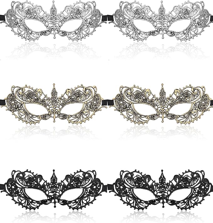 JOVITEC 6 Pieces Masquerade Mask for Women Halloween Lace Multicolored Venetian Mask for Carnival Mardi Gras Evening Prom
