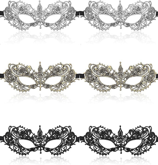 JOVITEC 6 Pieces Masquerade Mask for Women Halloween Lace Multicolored Venetian Mask for Carnival Mardi Gras Evening Prom