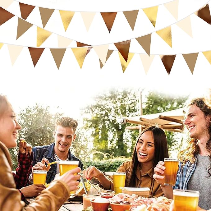 32Ft Martini Party Decorations Metallic Gold Brown Pennant Banner Fabric Triangle Flag Garland Streamers for A Tini Bit Older Birthday Boho Woodland Teddy Bear Jungle Baby Shower Bar Decor Supplies