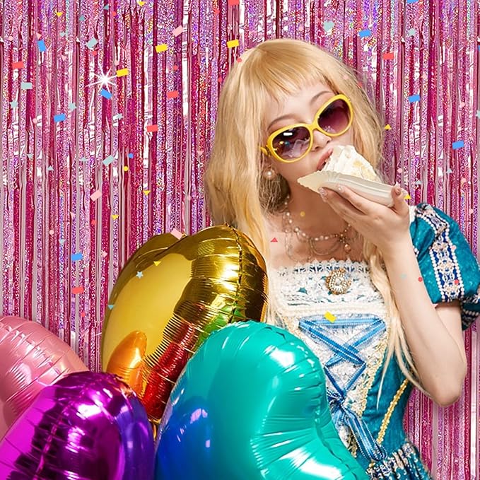 Tinsel Curtain Party Backdrop Pink Birthday Decorations 2 Packs Glitter Foil Fringe Curtain Party Decor Streamers Photo Booth for Birthday Christmas Wedding Halloween Graduation Decorations