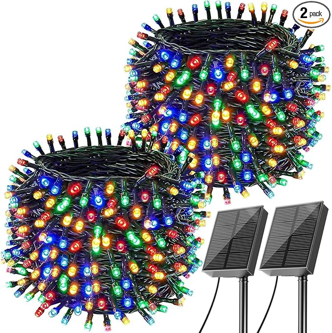 Solar String Lights, 72ft 200LED 8Modes Solar Powered String Lights, Waterproof LED Solar Lights String Outdoor for Fence Balcony Holiday Party(Multicolor, 2 Pack)