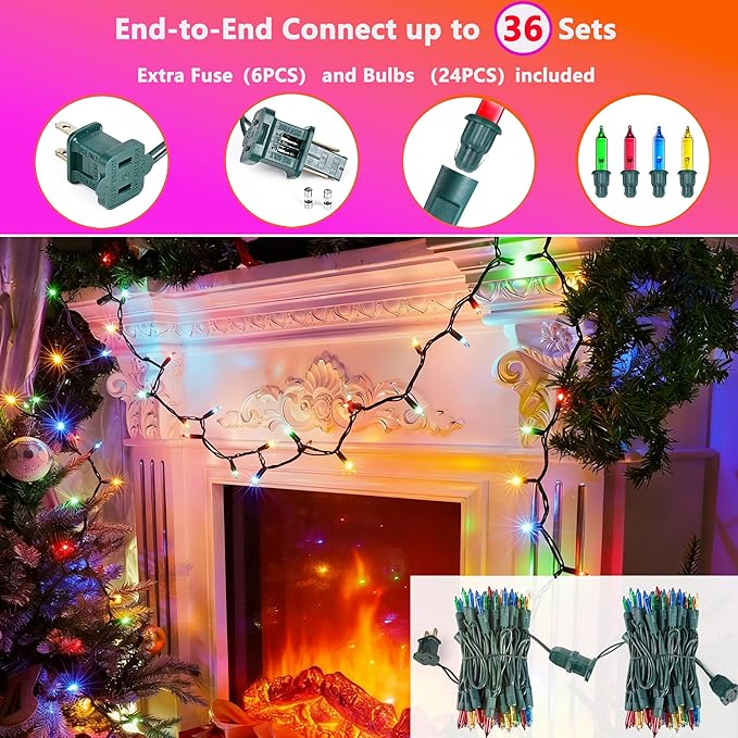 Joomer Mini Christmas String Lights - Total 58.5 FT 300 LED Plug-in String Light, Connectable Waterproof Fairy Lights for Indoor Outdoor Decor, Patio, Home,Christmas Decoration - Multicolor