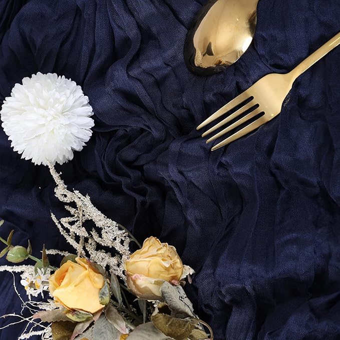 6 Pack Navy Blue Cheesecloth Table Runner 10FT Boho Gauze Fabric Blue Cheese Cloth 35 x 120 Inch Rustic Sheer Table Runner for Wedding Decor Baby Shower Party Decoration