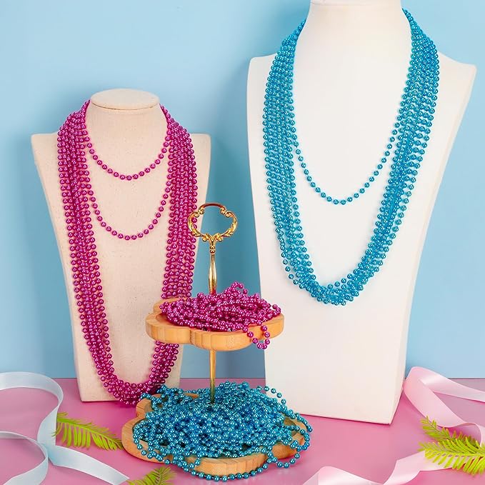 Gender Reveal Beads Decorations, 12PCS Pink Blue Gender Reveal Necklaces, 33" Round Beads Necklace Baby Gender Reveal Ideas, Boy or Girl Gender Reveal Party Accessories Sets Celebrations Decorations