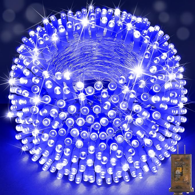 SAUIRS 197FT 500 LED Christmas Lights Outdoor String Lights with 8 Modes Timer Waterproof Fairy Light Plug in for Outside Indoor Party Xmas Palm Tree Yard Wedding Decorations(Blue)
