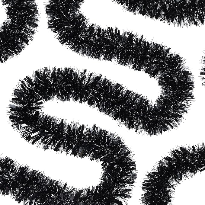 Dilunave 40 Feet Christmas Tinsel Garland Metallic Foil Twist Tinsel Garland Decoration for Christmas Tree, Wedding, Birthday and Party Hanging Decorations(Black)