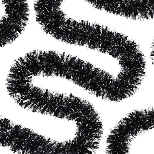 Dilunave 40 Feet Christmas Tinsel Garland Metallic Foil Twist Tinsel Garland Decoration for Christmas Tree, Wedding, Birthday and Party Hanging Decorations(Black)