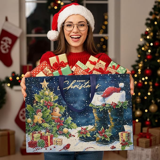YANGTE 24 Pack Extra Large Christmas Gift Bags with Handles, Reusable Non-Woven Christmas Bags for Presents Wrapping Holiday Xmas Party Favors Supplies(16.7" x 12.6" x 6.7")