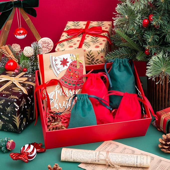 12pcs Red Velvet Drawstring Bags 3x4 inches Small Velvet Cloth Gift Bags Jewelry Pouches for Bracelet Storage Wedding Party Favor Christmas