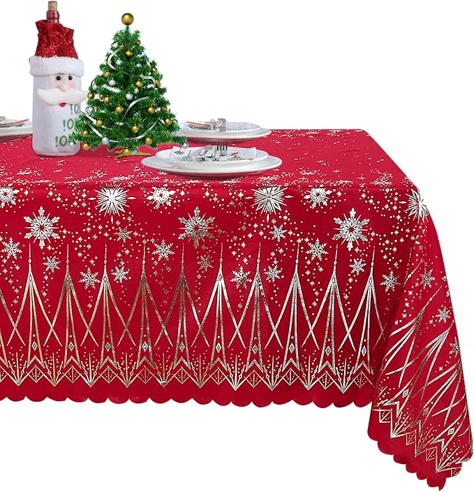 LUSHVIDA Christmas Rectangle Table Cloth – Washable Water Resistance Holiday Microfiber Tablecloth Decorative Table Cover for Banquet Party Kitchen Dining Room, 60 x 102 Inch