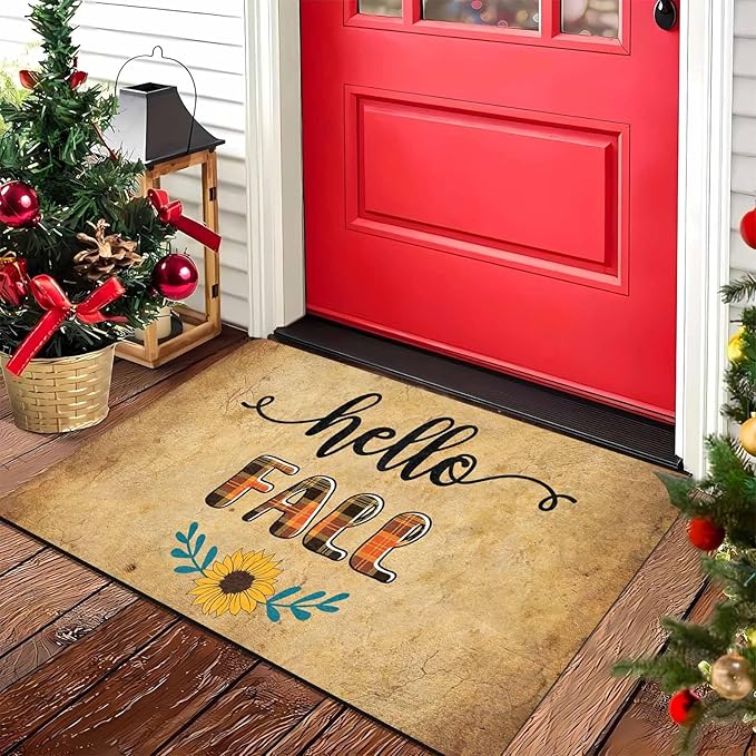 Hello Fall Doormat Thanksgiving Welcome Mat for Front Door Autumn Doormat Floor Mats Indoor Outdoor Home Living Room Kitchen Thanksgiving Decoration