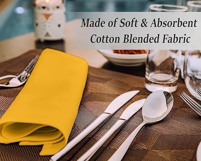Ruvanti Cloth Napkins Set of 6, 18x18 Inches Napkins Cloth Washable, Soft, Durable, Absorbent, Cotton Blend. Table Dinner Napkins Cloth for Hotel, Lunch, Restaurant, Wedding Parties - Mustard