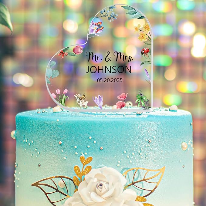 Custom Wedding Heart Acrylic Plaque,Mr & Mrs Cake Topper,Personalized Wedding Keepsake/Gift/Sign (Style 22)