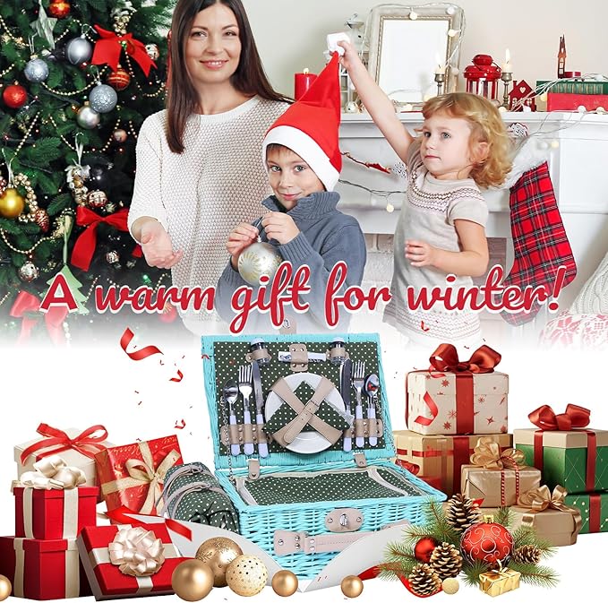 YPshuye Picnic Basket Set for 4 with Waterproof Blanket Mat Insulation Bag Wicker Blue Green Light Hawaiian Tropical Style Gift for Wedding Birthday Summer Camp Outdoor Camping Beach Travel Christmas