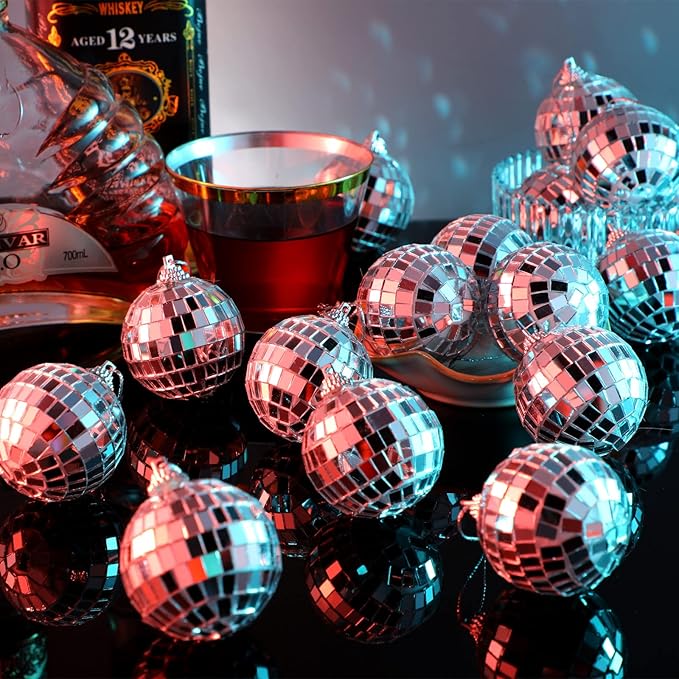 Lenwen 100 Pcs 2 Inch Mini Disco Balls Ornaments Hanging Disco Party Decorations Bulk 70s Reflective Silver Mirror Ball for Party Decor Supplies Tree Wedding Birthday Props Mardi Gras